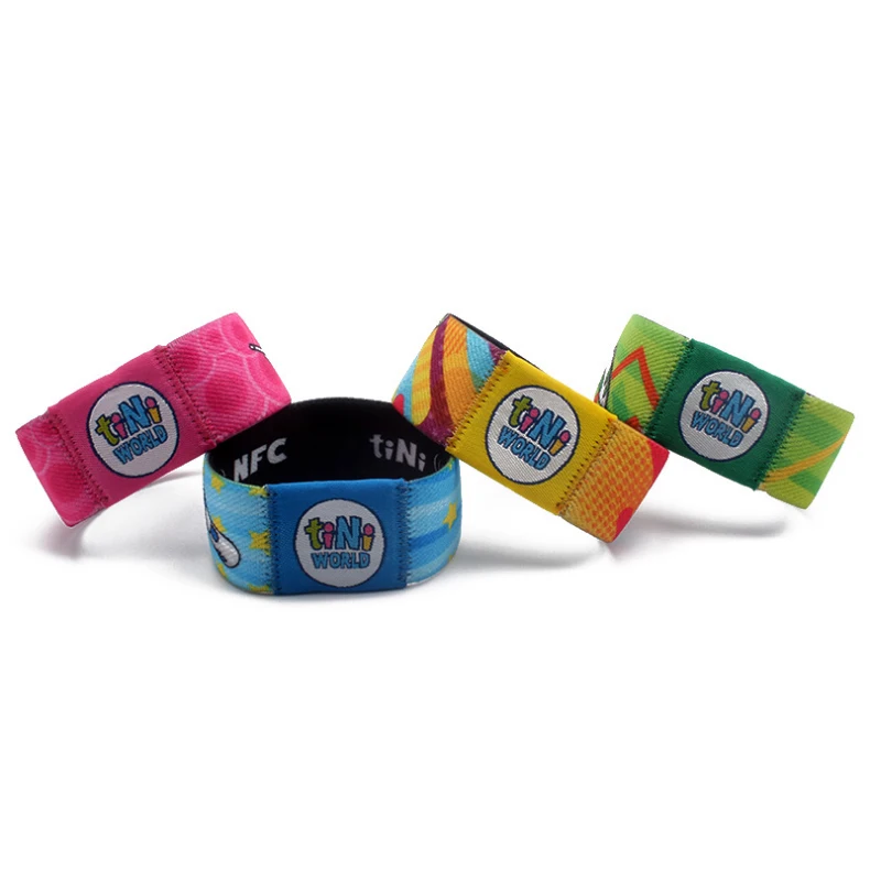 Polyester fabric rfid wristband 13.56Mhz NFC elastic bracelet for access control system