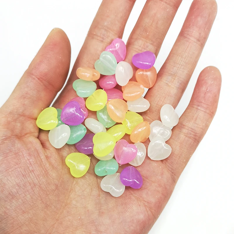 100pcs 10mm Acrylic Luminous Beads Mixed Color Acrylic heart Beads for DIY Jewelry Making Necklace Bracelet