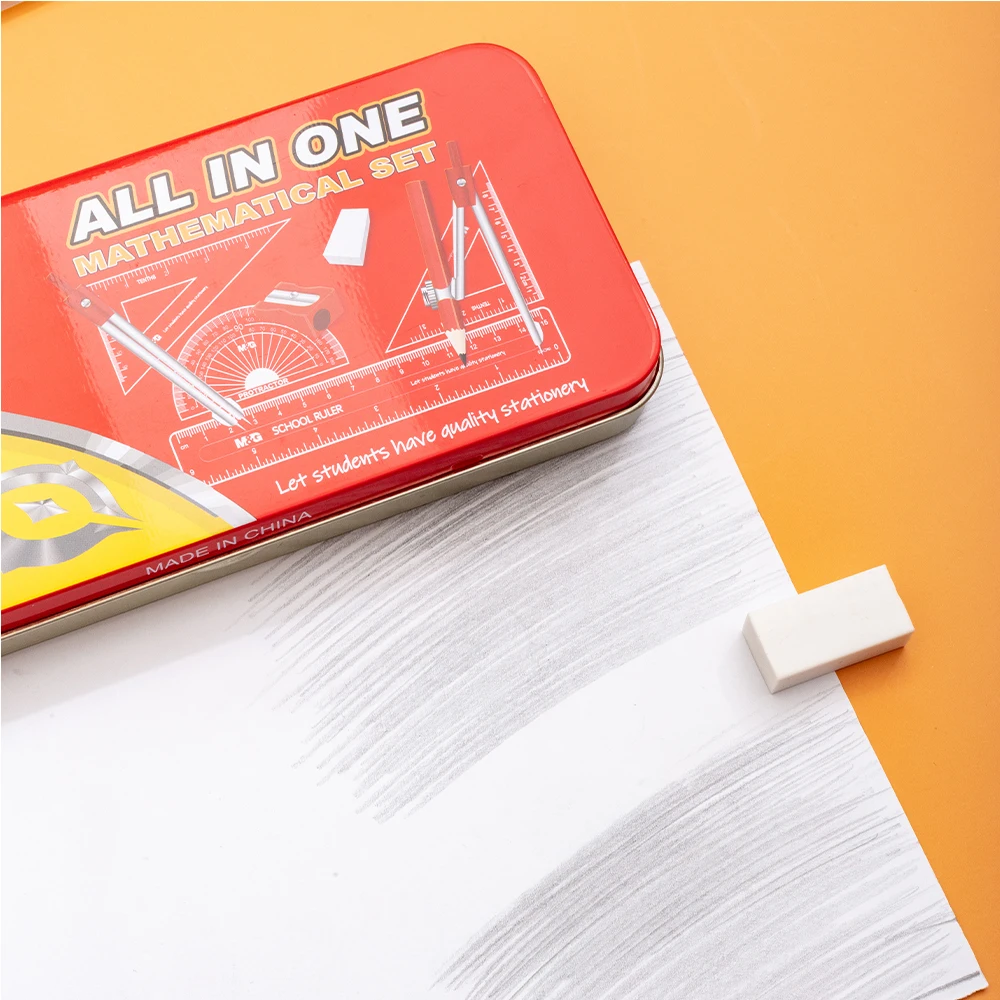 M&G Compasses Rulers Eraser Sharpener Pencil Timetable Metal Box Packing 10 Pcs Student Chinlden Math