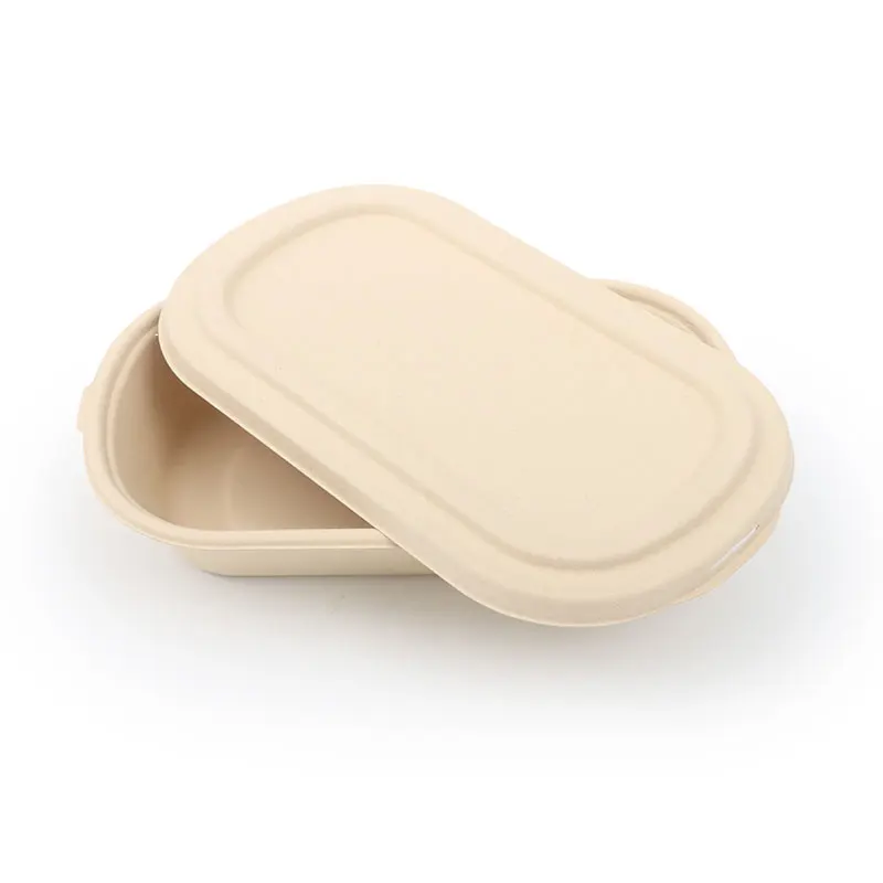 BPI  FSC Biodegradable Tableware PFAS Free Microwavable Food Container Disposable Bamboo Pulp Plate 850ml Lunch Bento Box