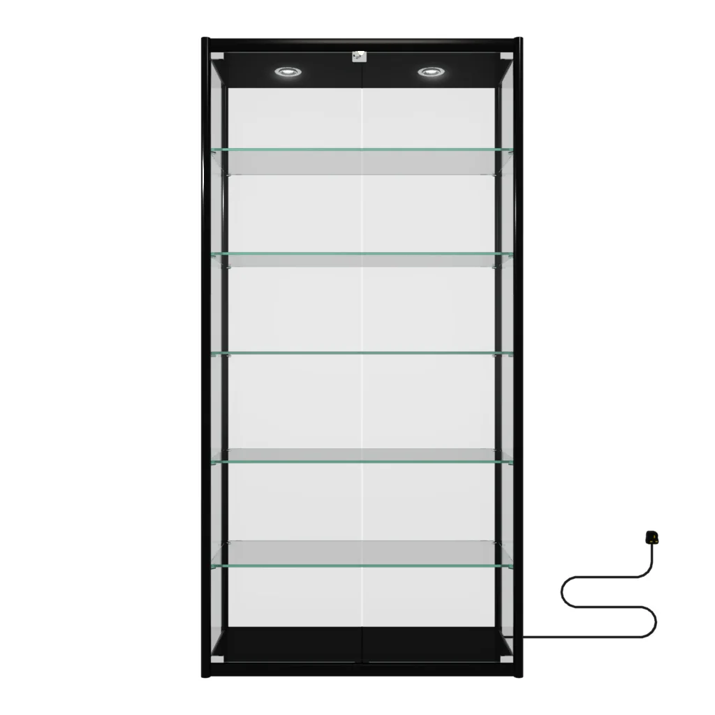 Customized aluminum full vision LED light glass showcase 5-8mm tempered glass display showcases