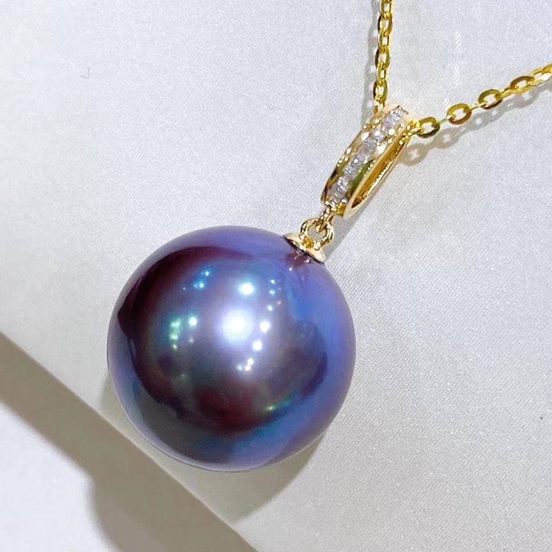  18k gold inlaid natural Edison purple pearl pendant large particles pearly and delicate an exquisite gift for