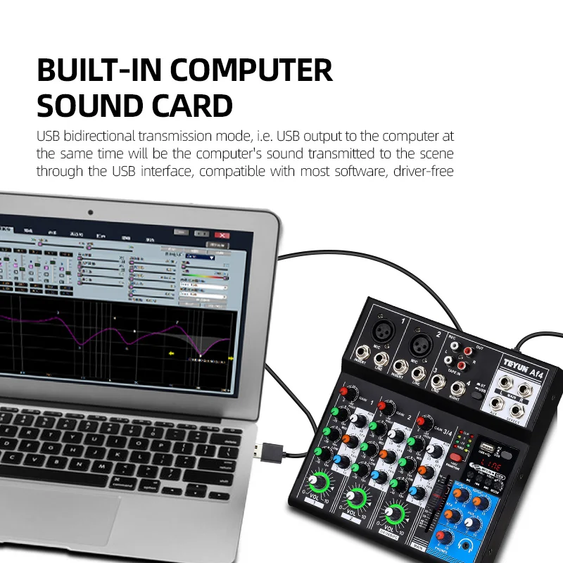 TEYUN AF4 Professional 4-way mixer 5V powered microphone reverb DJ Equipment mixer front effects bidirectional transmission mode