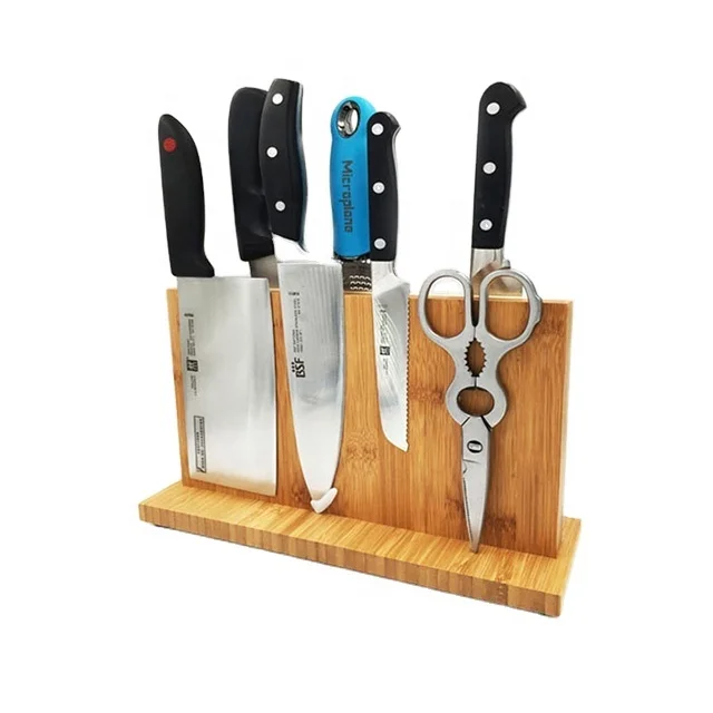 universal magnetic bamboo cutting board with standing type knife holder