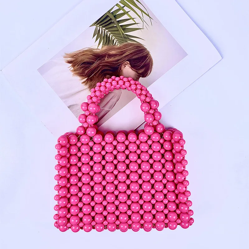 2024 Wholesale Clutch Handbag New Handmade Ladies Acrylic Crochet Woven Beaded Pearl Bags