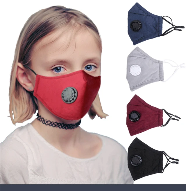 Одноцветная маска для вечеринок Сменный фильтр PM2.5 и теплая хлопковая с клапаном выдоха детей лица размер изображение