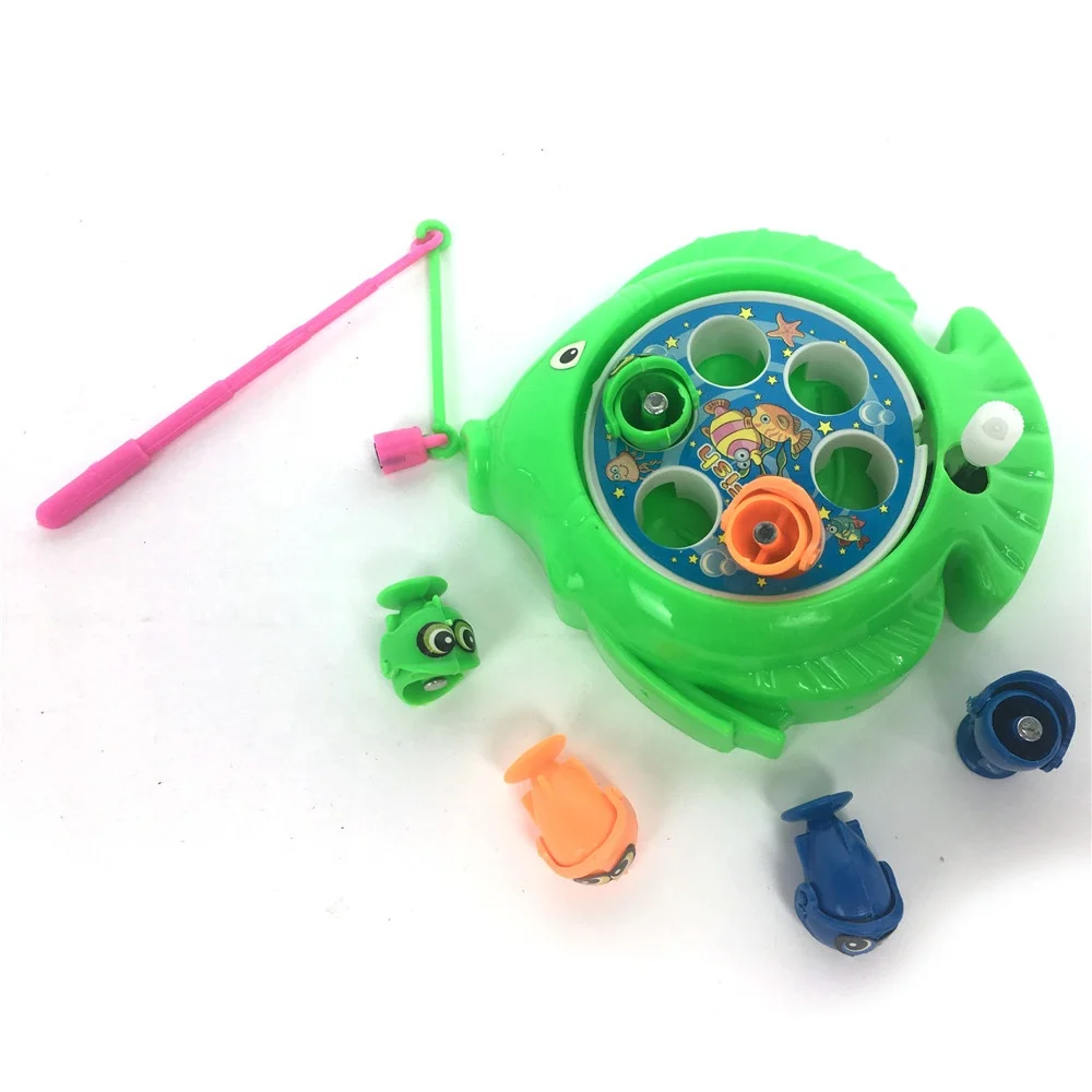 Kids custom funny play angling game plastic rotation wind up magnetic fishing toy