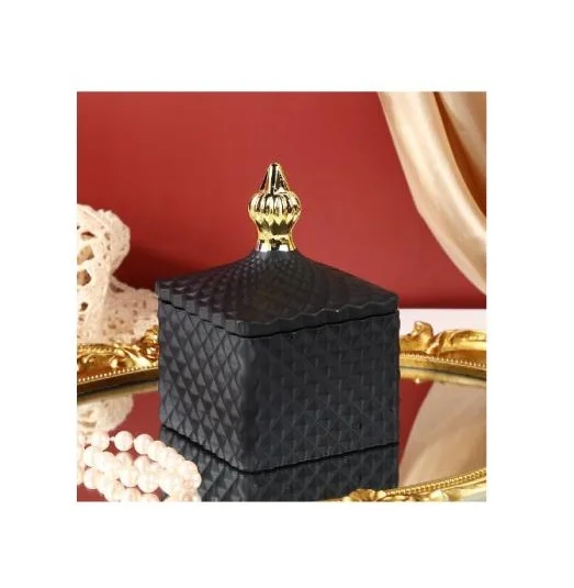 BESTSUN wholesale 8oz  black empty square Geo cut candle vessels with glass lid cube embossed glass candle jar for candle making