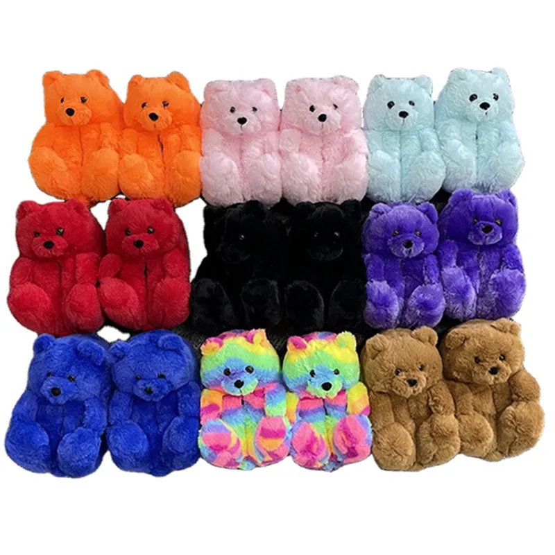 Hot sales kids winter slippers boy and girls home warm plush fluffy kid slippers teddi bear slippers for women girls