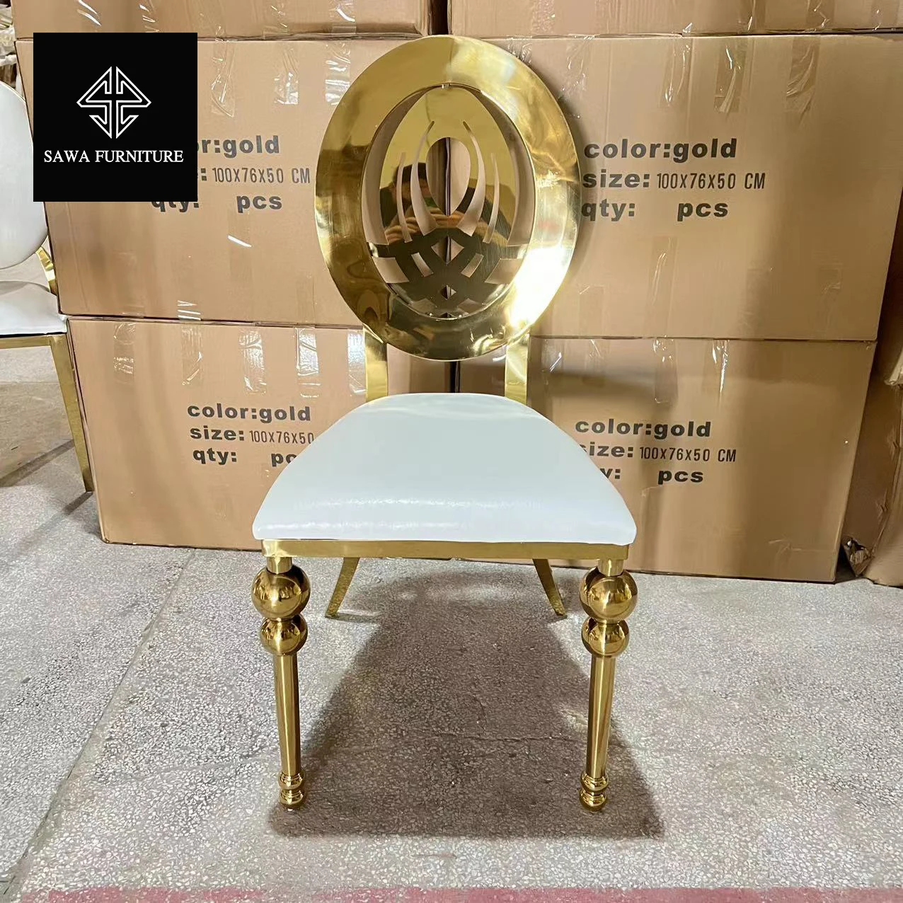 Stainless Steel Event Banquet Throne Throne Wedding Event Gold Dining Chairs with Cushions