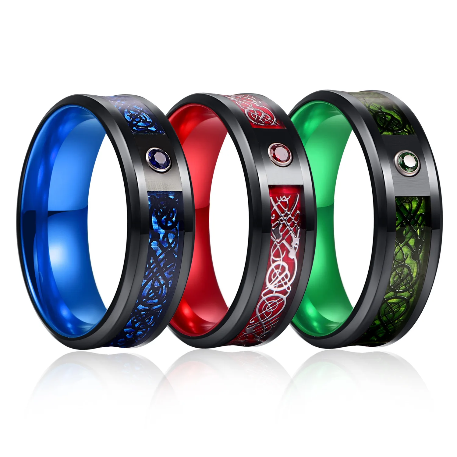  Hot Sale Titanium Steel Ring Dragon Pattern Piece Diamond Luminous Men Stainless