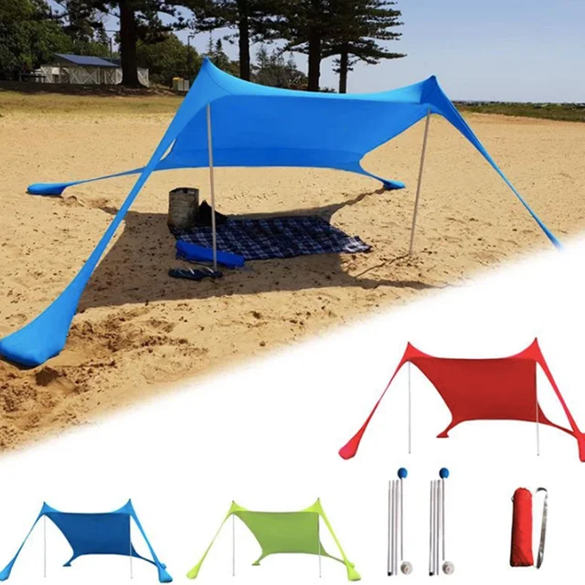 China Wholesale Lightweght Portable Lycra Folding Sun Shade Beach Tent Sun Shelter  with Sand Bag Anchor