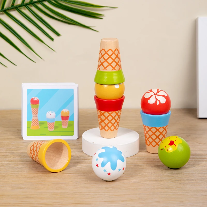 New products wooden Role Play ice cream toys Montessori early Educational wooden blocks cartoon kitchen toys For Kids Toddler CE