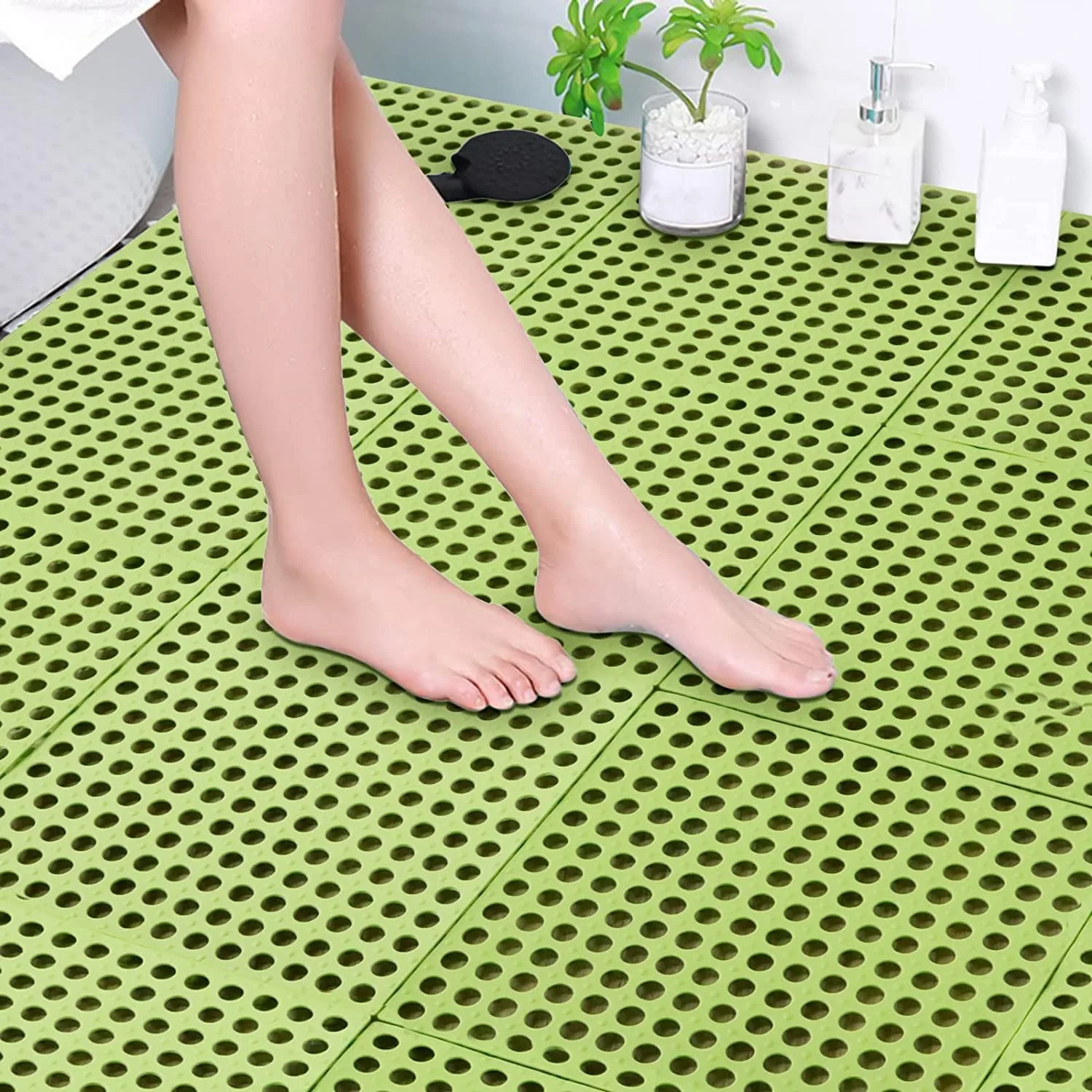 Modular Removable Interlocking Rubber Floor Tiles With Drain Holes Non-Slip Garage Floor Tile for Bathroom Swimming Pool