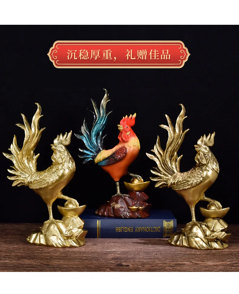 Resin Material Pure copper rooster ornaments Chinese style golden rooster Yuanbao chicken home living room handicraft ornaments.jpg