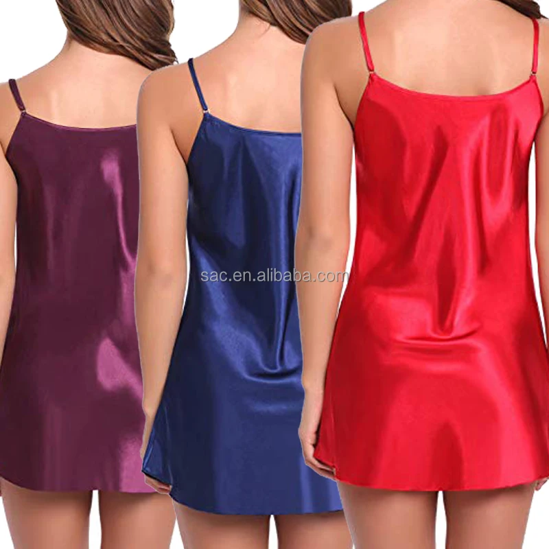 SacKnove Y108 Female Valentines Soft Satin Suspenders Imitated Ice Silk Nightdress Nightgown Sexy Lingerie Women