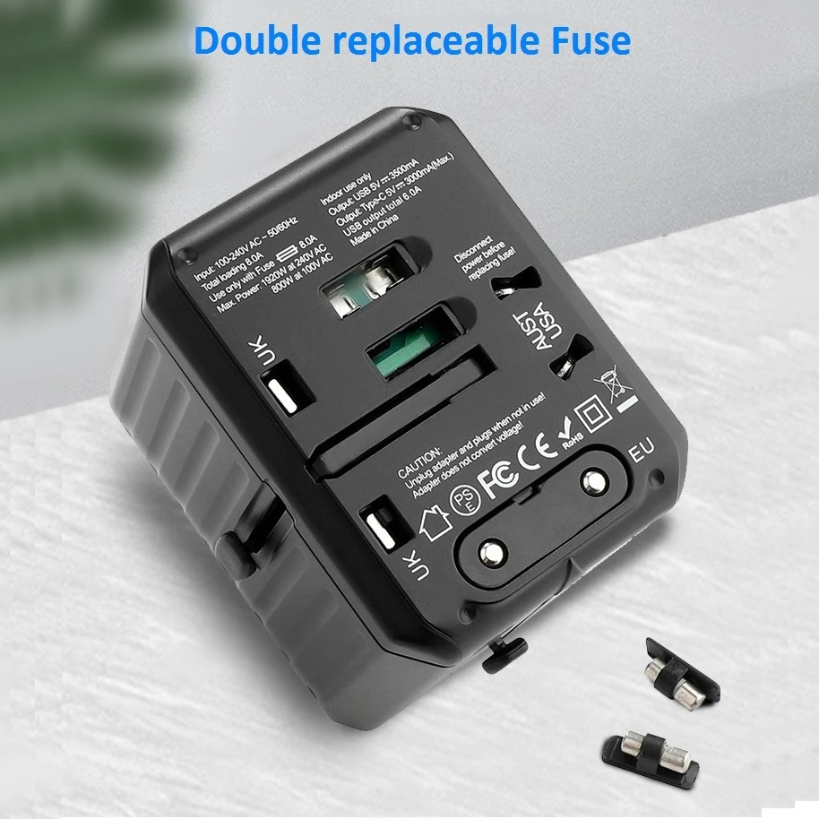 2020 new 110-250V US AUS UK EU plug mobile phone accessories 6USB charger 6A output universal travel adapter with 4USB+2Type-C