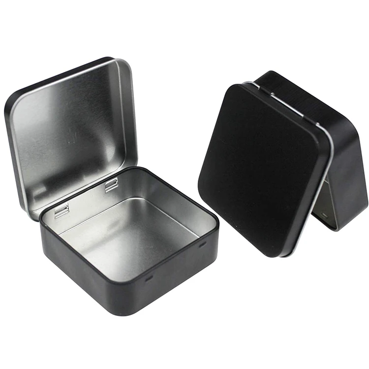 Wholesale Black Small Metal Box Hinged Jewelry Condoms Storage Flat Square Tin