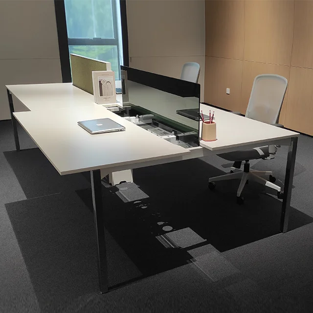 Современный стильный настольный стол из нержавеющей стали с выдвижными металлическими модулями для офисного использования
