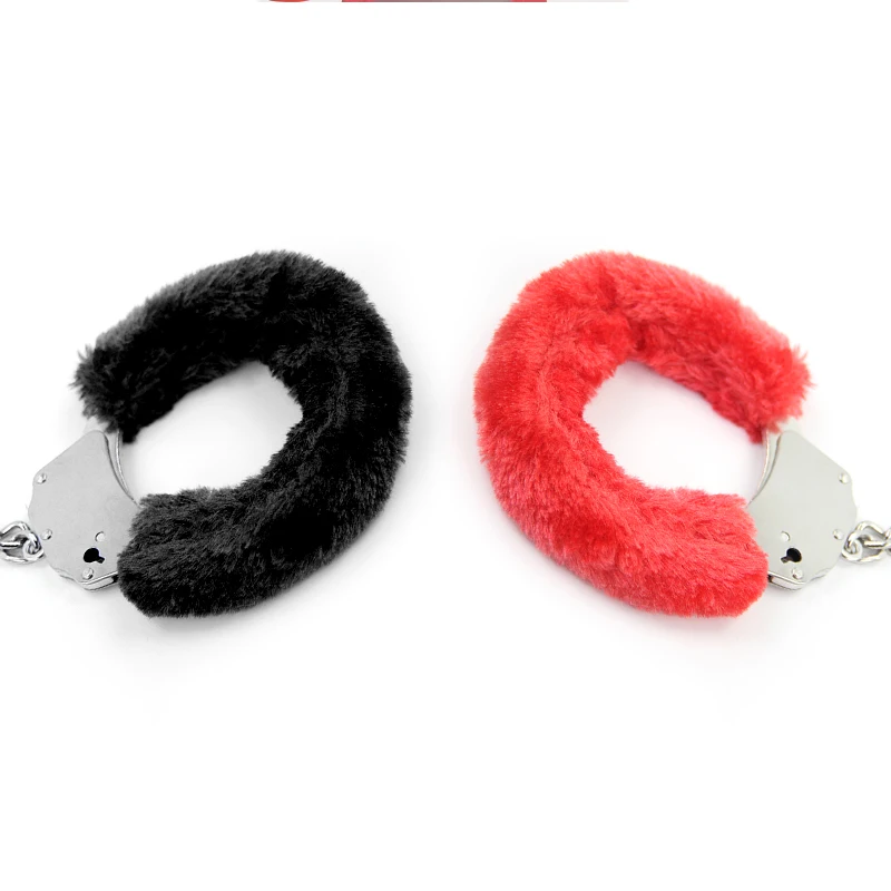 SM Furry Plush Stainless Steel Metal Handcuff Leg Ankle cuff Bracelet Cosplay Erotic toy
