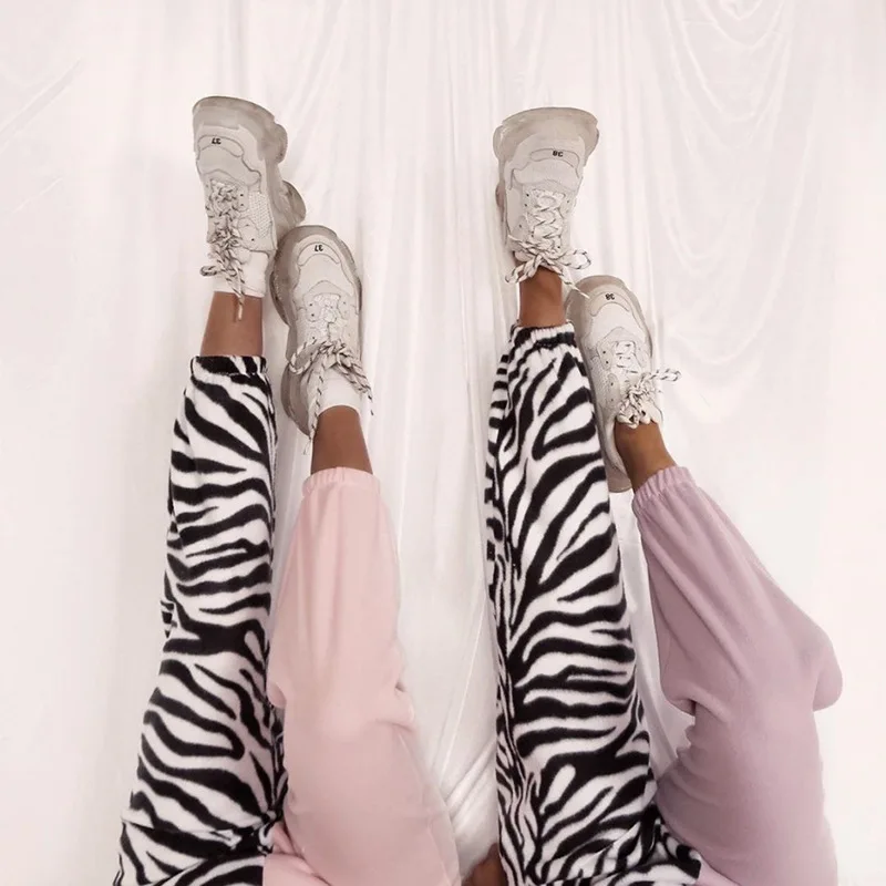 Custom Logo Women Cotton Color Block Leopard Jogger Track Pants