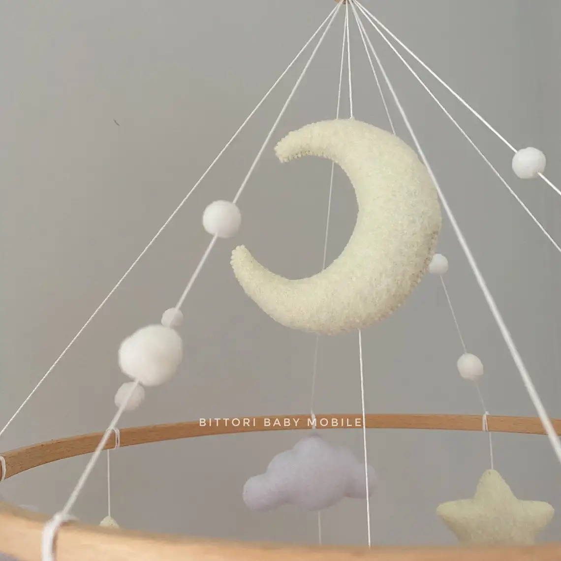 bedroom organic wooden round circle weather rainbow sun star rain cloud custom wool felt balls holz diy baby crib mobile