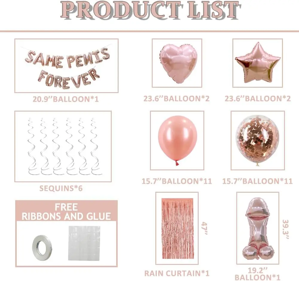 Wholesale Bachelor Party Decoration Penis Balloons Rose Gold Confetti Balloons