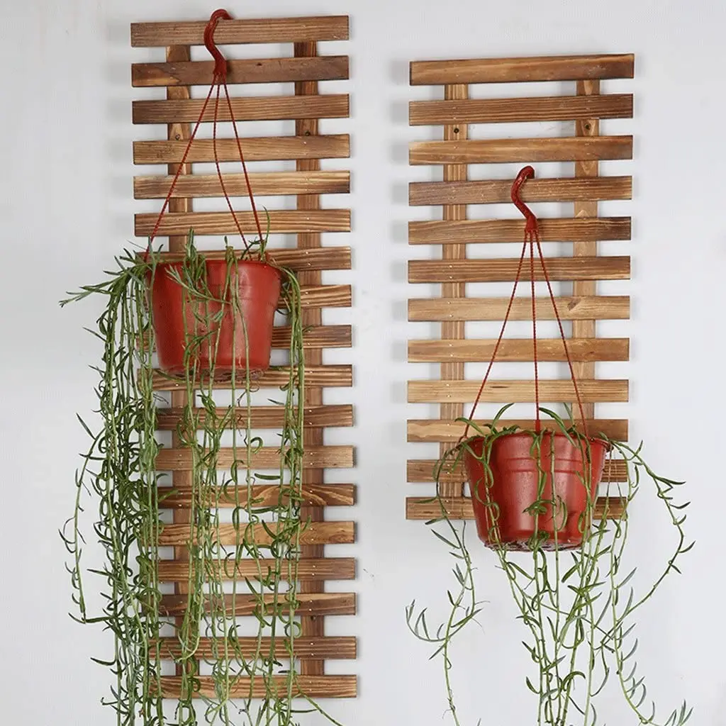 Rustic Wall Hanging Wood Flower Pot Rack Balcony Living Room Flower Plant Shelf