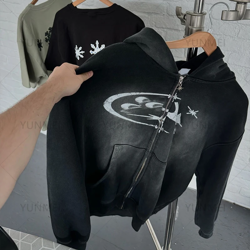 Hoodie Manufacturers Wholesale Custom Hoodies Unisex Cotton Oversized Boxy Dtg Printing Stone Distressed Acid Wash Zip Up Hoodie