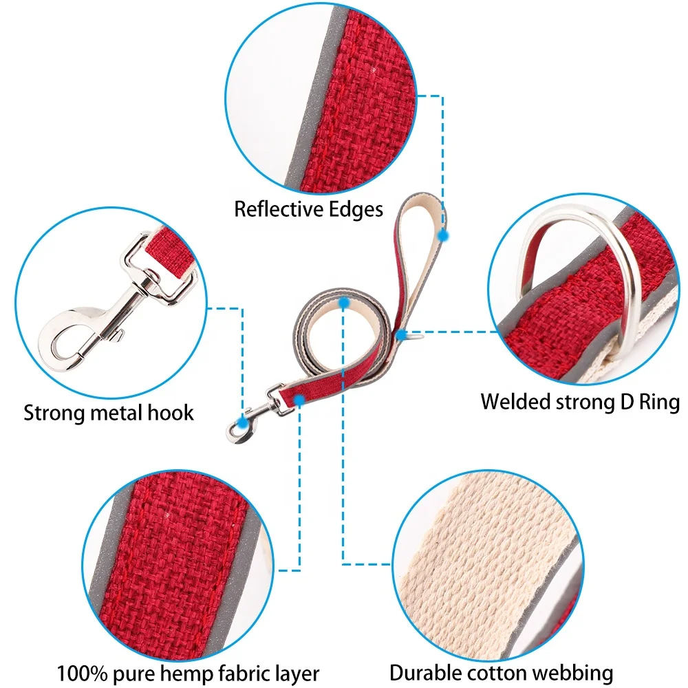 Factory Hot Sales Eco-Friendly Hemp Dog Leash Night Safety Reflector Strip Pure Cotton Pet Dog Leash