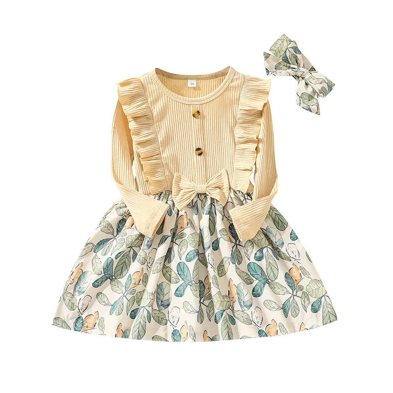 23161 Flower Design Baby Winter Girl Clothes Dress Girl Long Sleeve Birthday Party Dresses For Baby