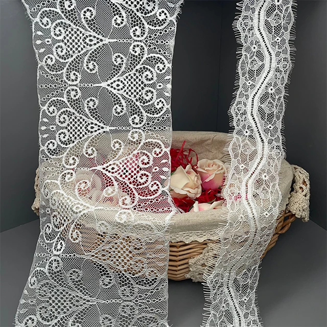 TUTON Custom Guipure French Bridal Width Eyelash Lace Trim for Dress Nylon Oeko-tex 100 Standards Sustainable 15000yds/color DTM