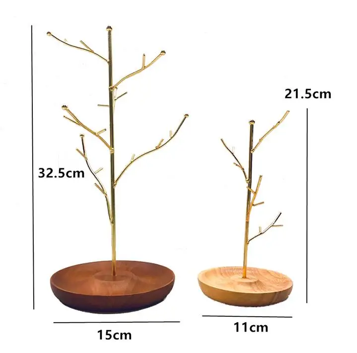 Jewelry Tree Stand Organizer Metal Display with Wooden Plate Base for Necklaces Bracelet Earrings Rings Jewelry Display Stand