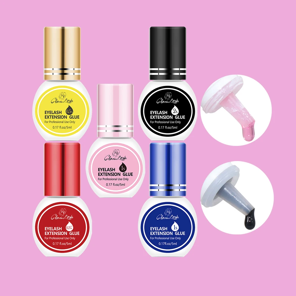 Wholesale 0.3s 0.5s 1s 2s 5ml 10ml 15-70 days black clear pink fast drying long lasting eyelash extension lash glue adhesive