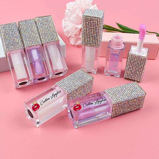 Private Label Vegan Crystal Makeup Lip Gloss with Fruit Flavor Cute Colorful Lip Oil Featuring
