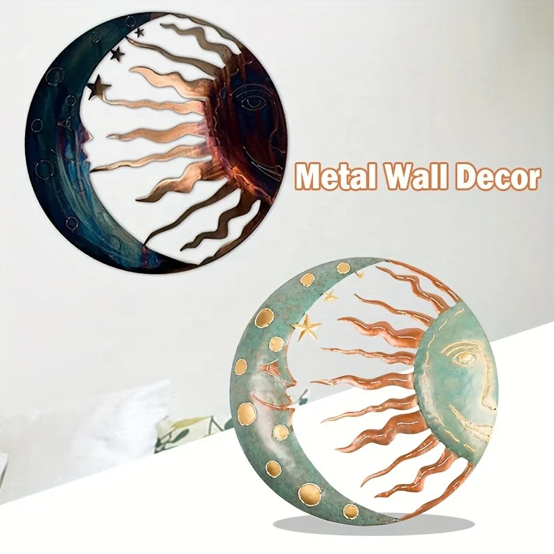 Sun and Moon Outdoor Metal Wall Art Decors 3D Stylish Garden Sculpture for Fence Porch Ornaments LANDSCAPE