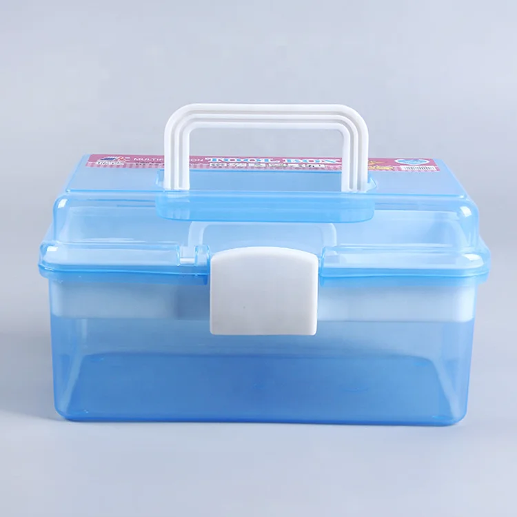 Wholesale hard plastic 10 inches Transparent double layer portable flat multi-drawer  jewelry storage box
