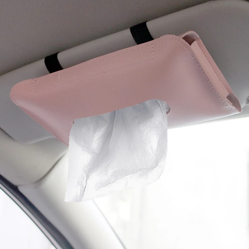 High Quality Car Tissue Box White Hanging Paper Towel Clip Sun Visor Napkin Holder Pu Leather Car Tissue Box