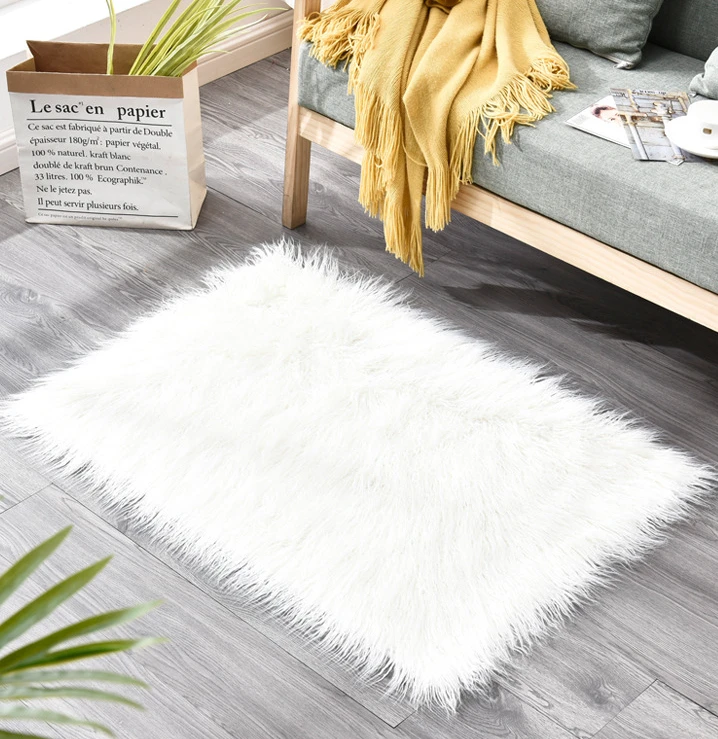 Long Hair White Fluffy Curly Faux Fur Throw Rug Luxury Soft Cozy Decorative Fuzzy Blanket Sofa Bedroom