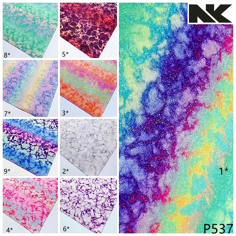 P537 Fine Glitter Rainbow Marble PU Leather for Handbags Accessories Phone Case Craft Supplies