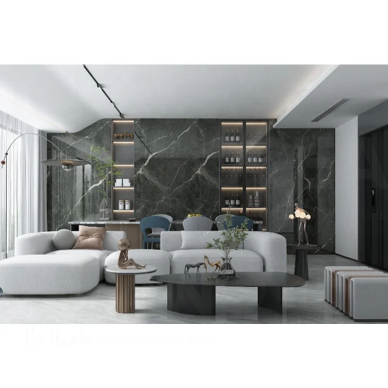 1200x2400x9mm Tv Wall Panel Black Chinese Marble Tiles Slab Full Body Porcelain Tiles Living Room Black White Ceramic Tile