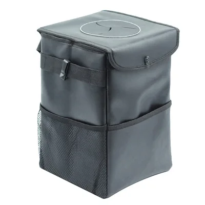 Car Trash Can with Lid and Storage Pockets 100% Leak-Proof Car Organizer Waterproof Car Garbage Can Multipurpose Trash Bin for C