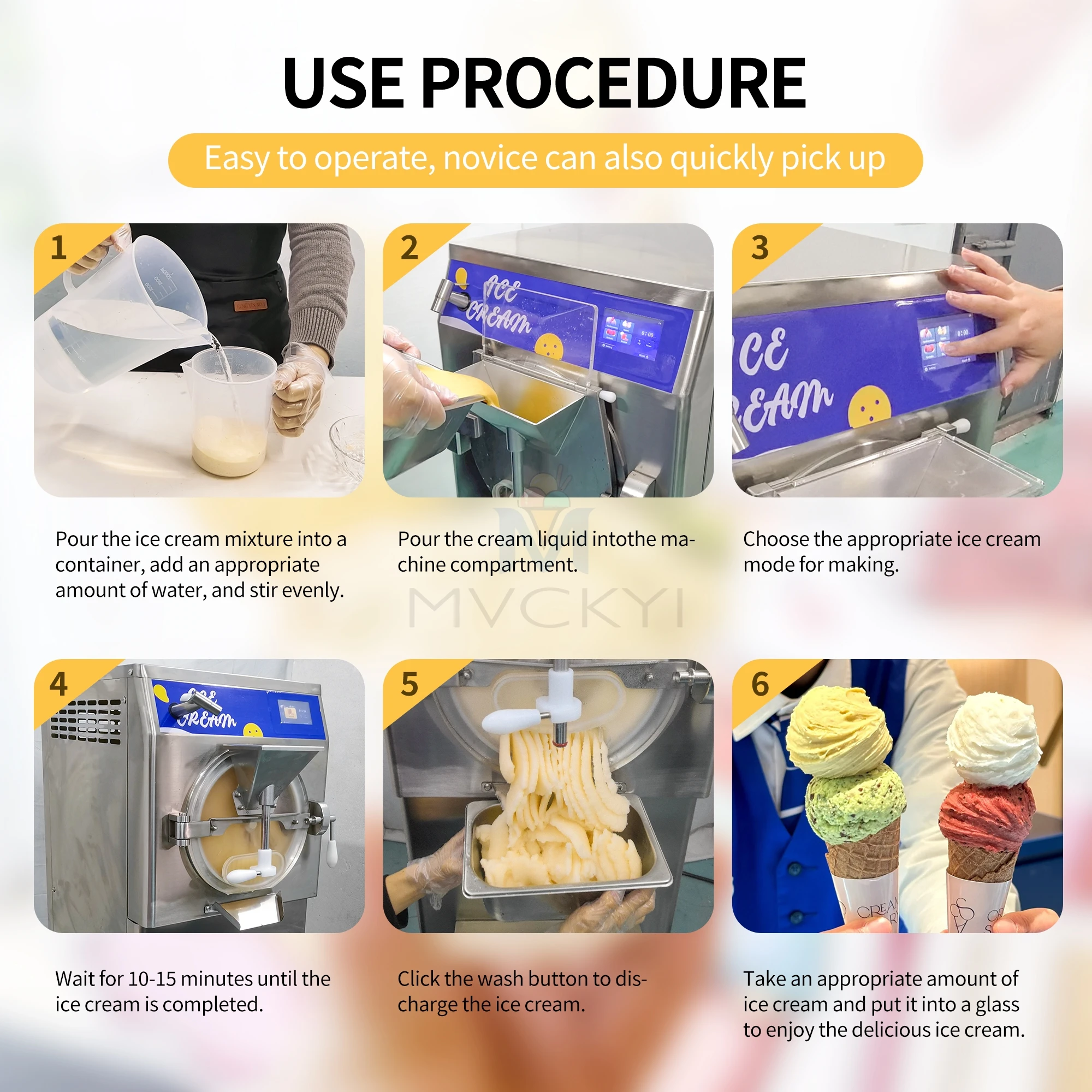 Mvckyi 48L/H Hard Ice cream Machine Professional Commercial Gelato Ice Cream Machine Making With Water Pipe