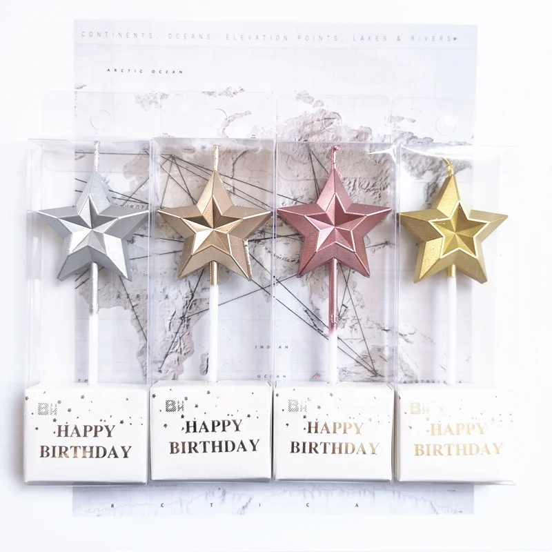 Factory Hot Sales Hot Style 3d Cake Candles Birthday Cake Candle Diamond Heart Star Candles