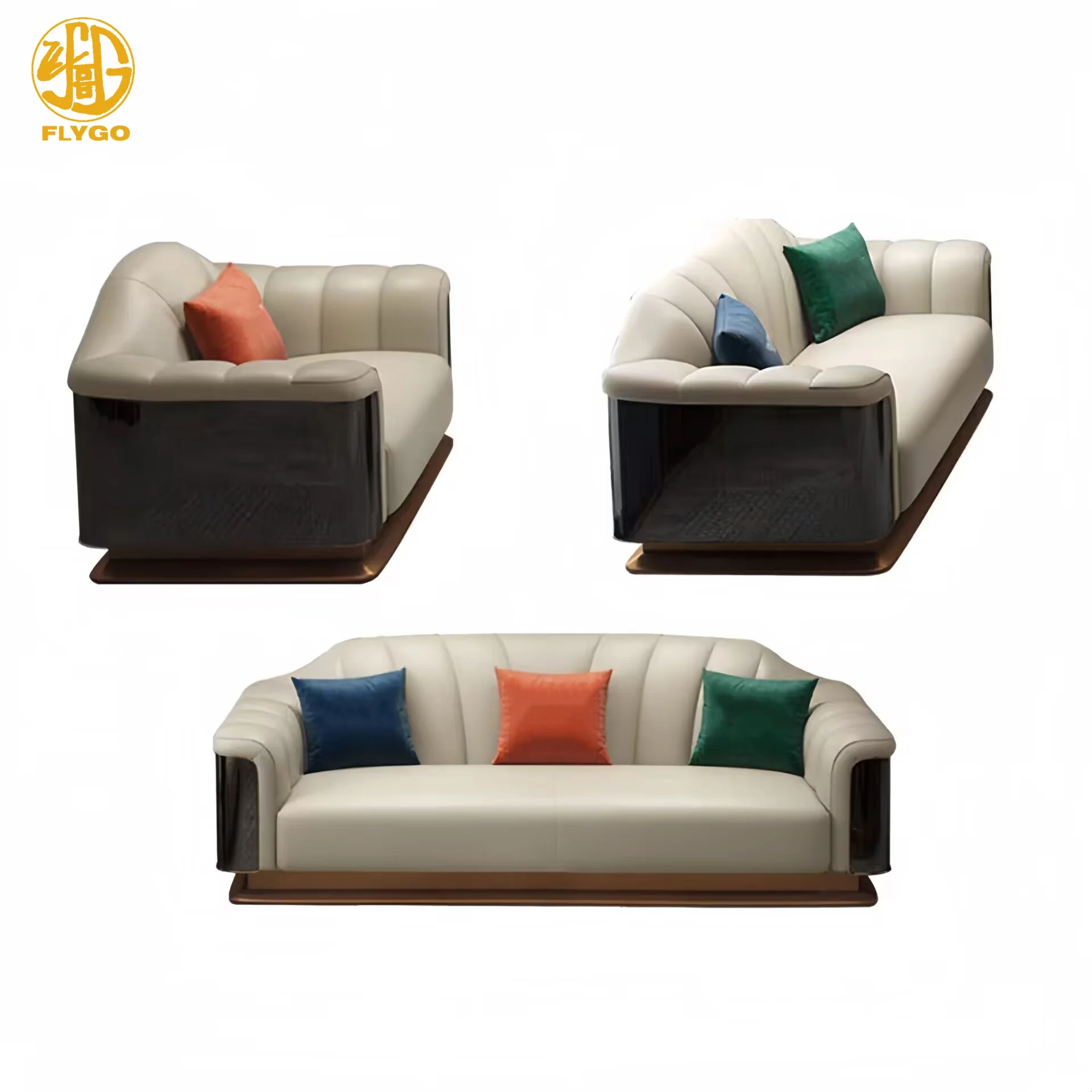Italian light luxury sofa top layer cowhide postmodern living room furniture high rebound sponge solid wood design