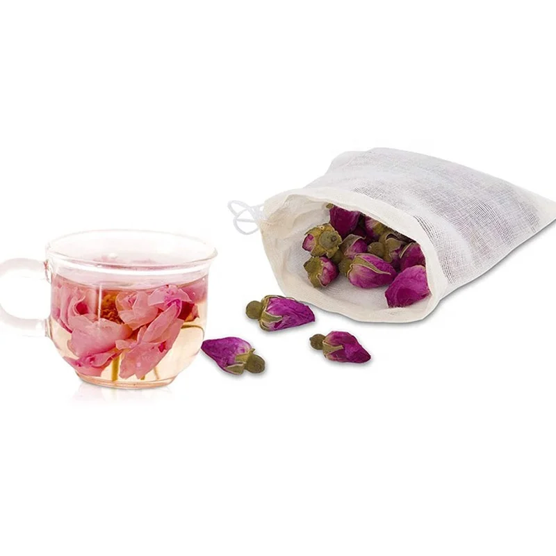 Custom Drawstring Fabric Food Grade Fruit Tea Bags Packaging Organic Muslin Cotton Filter Bag