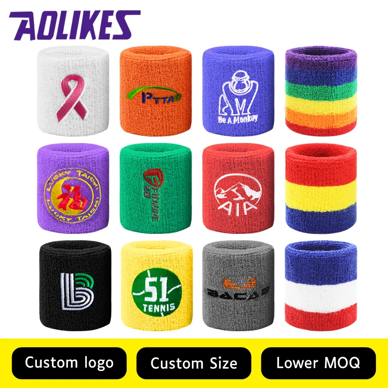 Aolikes Custom Logo Breathable Elastic Cotton Towel Wholesale Sports Wrist Guard Strength Training Sweatband