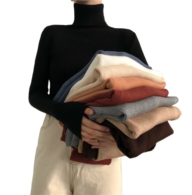 
Lady Casual Cloth Young Girls Winter Thick Warm Comfy Knitwear High Neck Long Sleeve Jumper Women Pullover Sweaters 