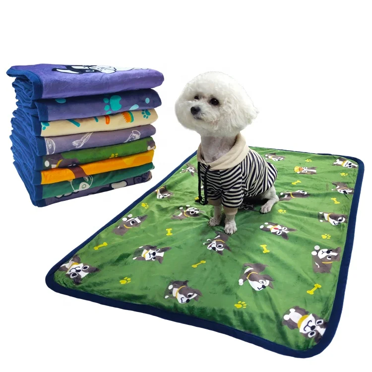 Custom Logo Polyester Soft Patterned Warm Fleece Towel Bath Cleaning Cushion Mat Pet Dog Towel Blanket