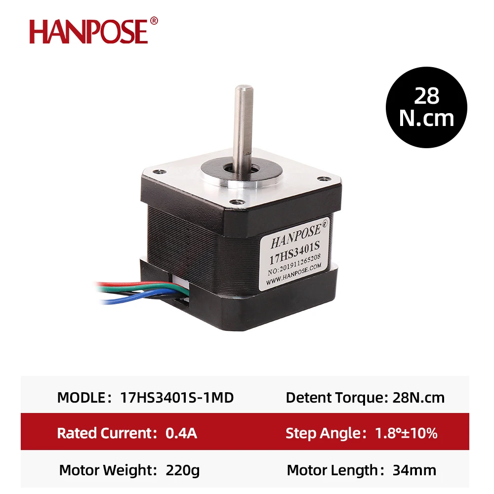 HANPOSE nema17 stepper motor 17HS3401S-1MD high torque 28N.cm 1.3A  for 3D printer accessories  Straight outlet 42 stepper motor